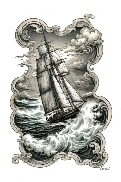 sailboat navigating stormy seas tattoo design idea