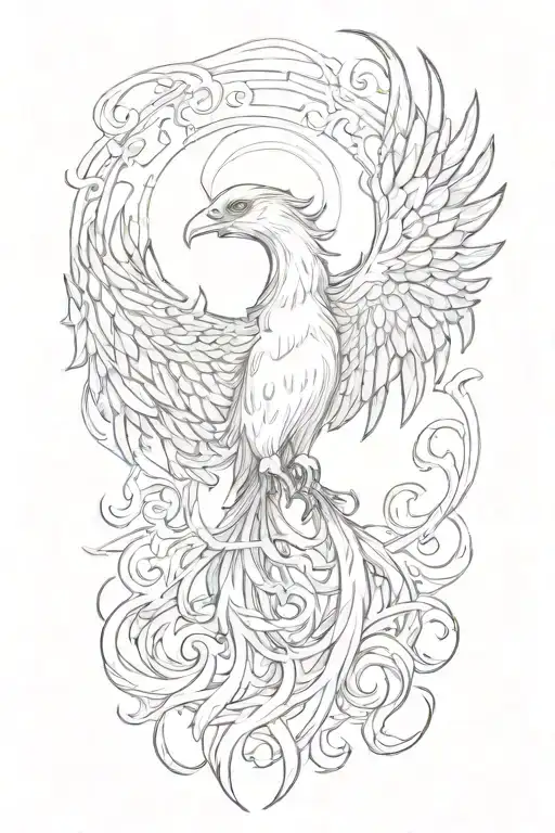 Create a tattoo of a phoenix rising from the ashes symbolizing spiritual growth and transformation tattoo design idea