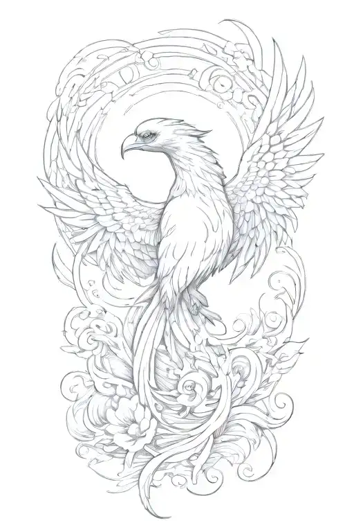 Create a tattoo of a phoenix rising from the ashes symbolizing spiritual growth and transformation tattoo design idea
