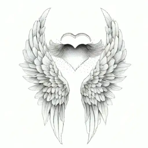 angel wings with heart shape tattoo design idea