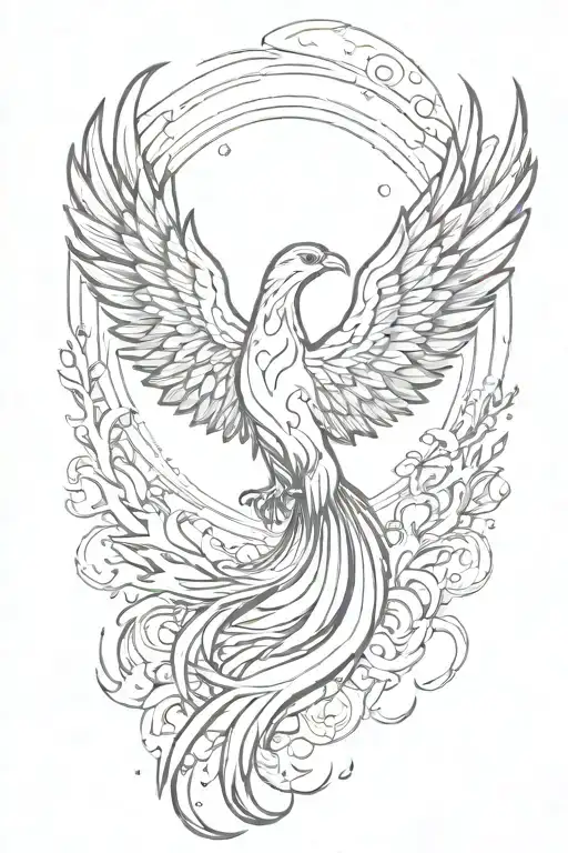 Create a tattoo of a phoenix rising from the ashes symbolizing spiritual growth and transformation tattoo design idea