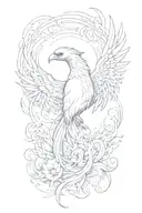 Create a tattoo of a phoenix rising from the ashes symbolizing spiritual growth and transformation tattoo design idea