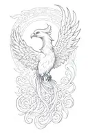 Create a tattoo of a phoenix rising from the ashes symbolizing spiritual growth and transformation tattoo design idea