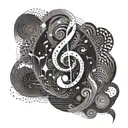 An abstract representation of spiritual enlightenment through music tattoo design idea