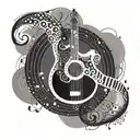 An abstract representation of spiritual enlightenment through music tattoo design idea