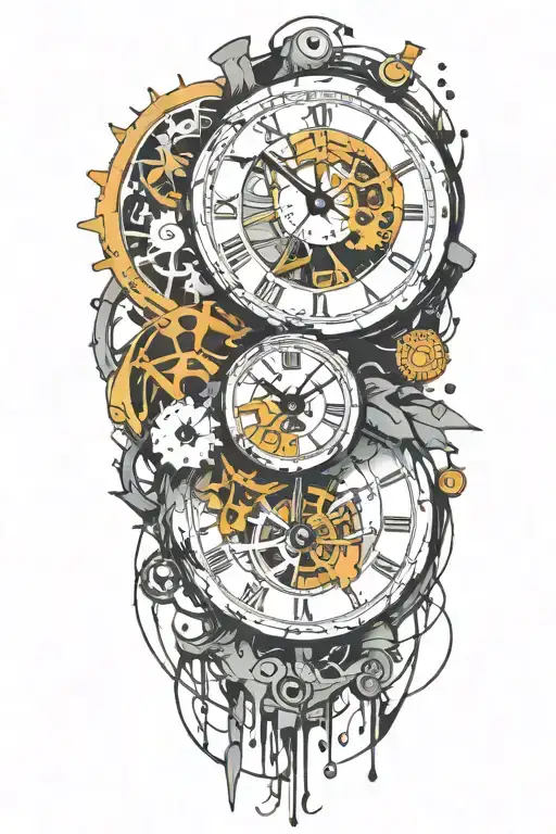 exploding clock with mechanism in grafitti style tattoo tattoo design idea