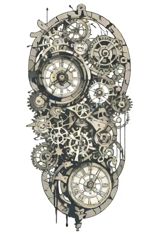 broken clock with mechanism tattoo design idea