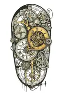 broken clock with mechanism tattoo design idea