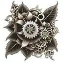 cogs and lillies wrapping tattoo design idea