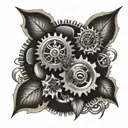 cogs and lillies wrapping tattoo design idea