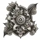 cogs and lillies wrapping tattoo design idea