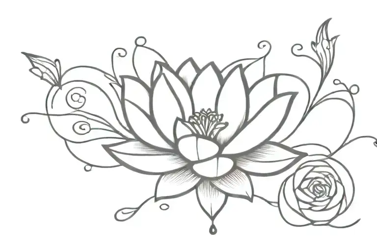 Amygdala lyrics with butter fly with Lotus flowers  tattoo design idea