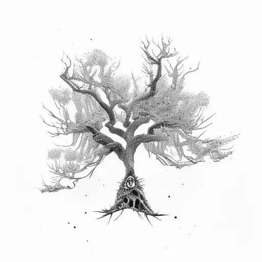 tree dead and alive split tattoo design idea