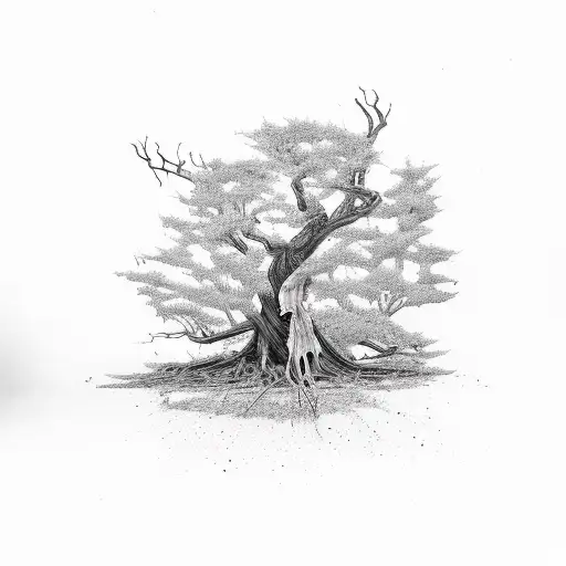 tree dead and alive split in half tattoo design idea