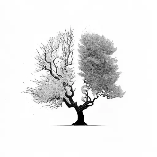 tree split in half dead  tattoo design idea