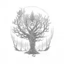 tree dead and alive split tattoo design idea