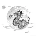 Ink style Chinese dragon circling a red moon with a Tori gate, black carp in the foreground tattoo design idea