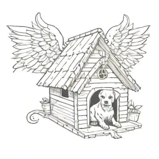 A doghouse with wings and dog  tattoo design idea