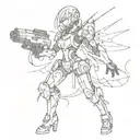 girl full length robot in hand weapon cyberpunk anime cydersigilism tattoo design idea