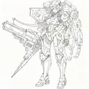 girl full length robot in hand weapon cyberpunk anime cydersigilism tattoo design idea