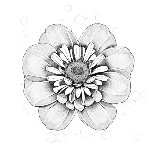 zinnia with honey comb and honey bee  tattoo design idea