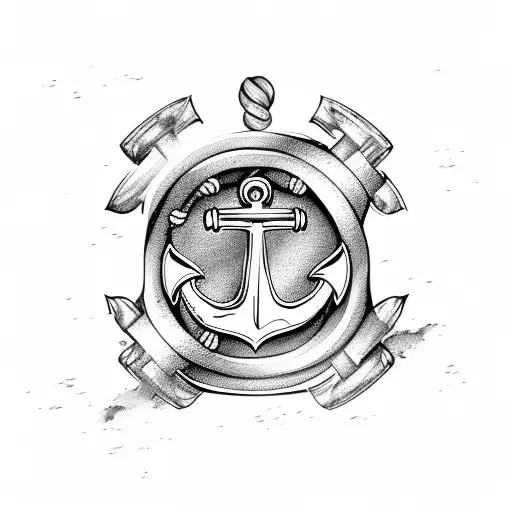 A minimalistic design featuring a stylized anchor and steering wheel combined, symbolizing the client's dedication to their occupation as a seaman. tattoo design idea