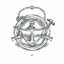 A minimalistic design featuring a stylized anchor and steering wheel combined, symbolizing the client's dedication to their occupation as a seaman. tattoo design idea
