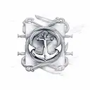 A minimalistic design featuring a stylized anchor and steering wheel combined, symbolizing the client's dedication to their occupation as a seaman. tattoo design idea