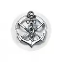 A minimalistic design featuring a stylized anchor and steering wheel combined, symbolizing the client's dedication to their occupation as a seaman. tattoo design idea