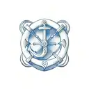 A minimalistic design featuring a stylized anchor and steering wheel combined, symbolizing the client's dedication to their occupation as a seaman. tattoo design idea