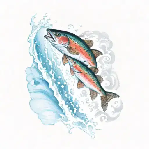 brook trout and waterfall tattoo design idea
