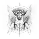 devil wearing a angel mask with halo about the horns tattoo design idea