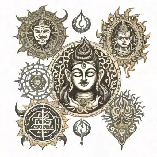 maha mritunjay mantra and shiva and trishul and yash and rekha and Deepak  tattoo design idea