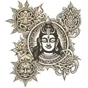 maha mritunjay mantra and shiva and trishul and yash and rekha and Deepak  tattoo design idea