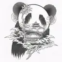 Bamboos in the cloud background tattoo design idea