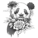 Bamboos in the cloud background tattoo design idea