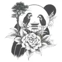 Bamboos in the cloud background tattoo design idea