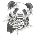 Bamboos in the cloud background tattoo design idea