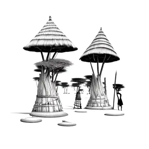 african village tattoo design idea