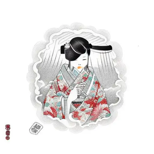 girl with fan tattoo design idea