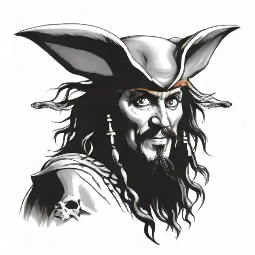 Incorporate a detailed portrait of Dave Jones from Pirates of the Caribbean into a scene featuring the Flying Dutchman ship tattoo design idea