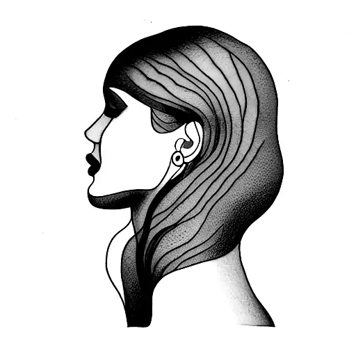 Outlinr of Victoria Pedretti as Nell with a shadow of the Bent Neck Lady from behind tattoo design idea