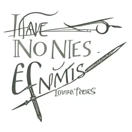 sword crossing a phrase "i have no enemies" tattoo design idea