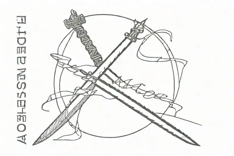 sword crossing a phrase "i have no enemies" tattoo design idea