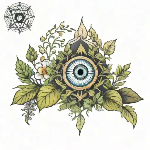 herb garden with evil eye symbol hidden within tattoo design idea