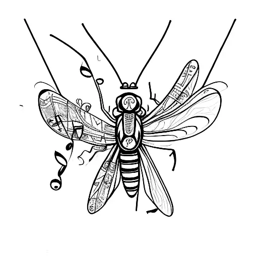 Salmon fly and music tattoo design idea