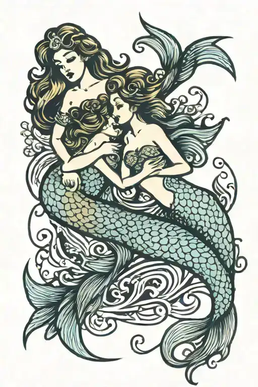 pisces mermaids forming tattoo design idea