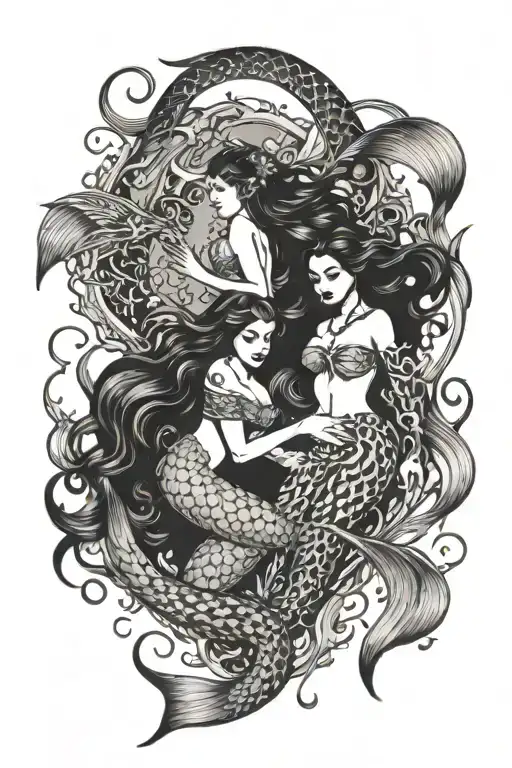 pisces mermaids forming tattoo design idea