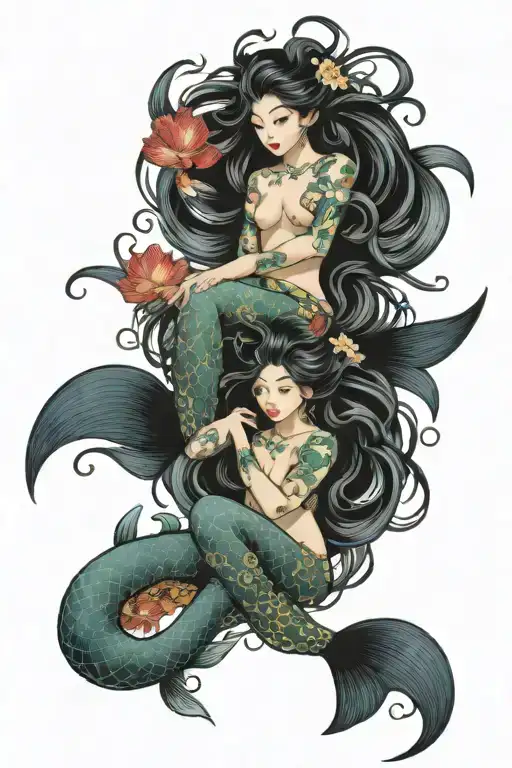 pisces mermaids forming tattoo design idea