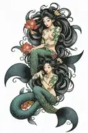pisces mermaids forming tattoo design idea